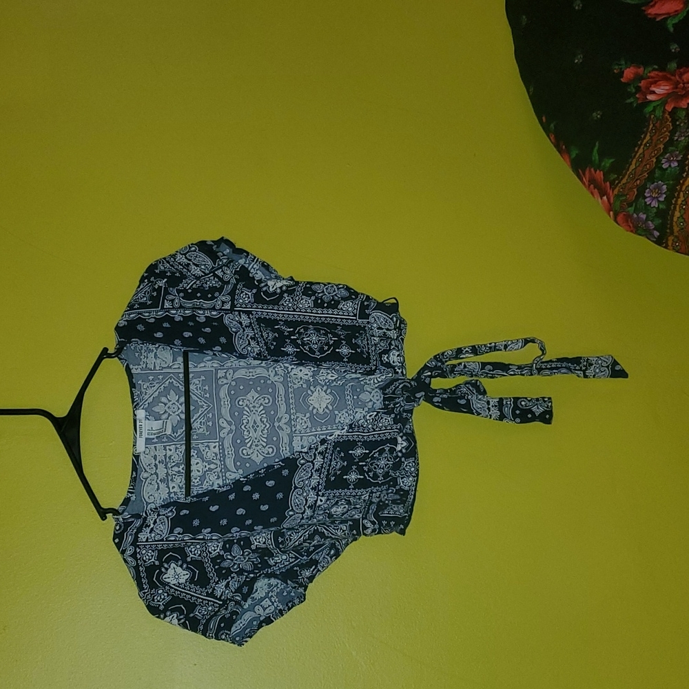Dark Blue Paisley tie/wrap around crop top!